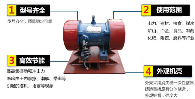 lzf倉(cāng)壁振動(dòng)器：1，型號(hào)齊全：型號(hào)齊全，質(zhì)量穩(wěn)定可靠。2，適用范圍：電力，建材，糧食，煤炭，礦山，冶金，食品，制藥，化肥，陶瓷，磨料等行業(yè)。3，高效：靠高頻振動(dòng)和沖擊力消除由于內(nèi)摩擦，潮解，帶電等引起的塔供，堵塞等現(xiàn)象。4，外觀機(jī)殼：外殼采用消失模一次性整體鑄造替換原有分體制造，外觀好看，強(qiáng)度大。